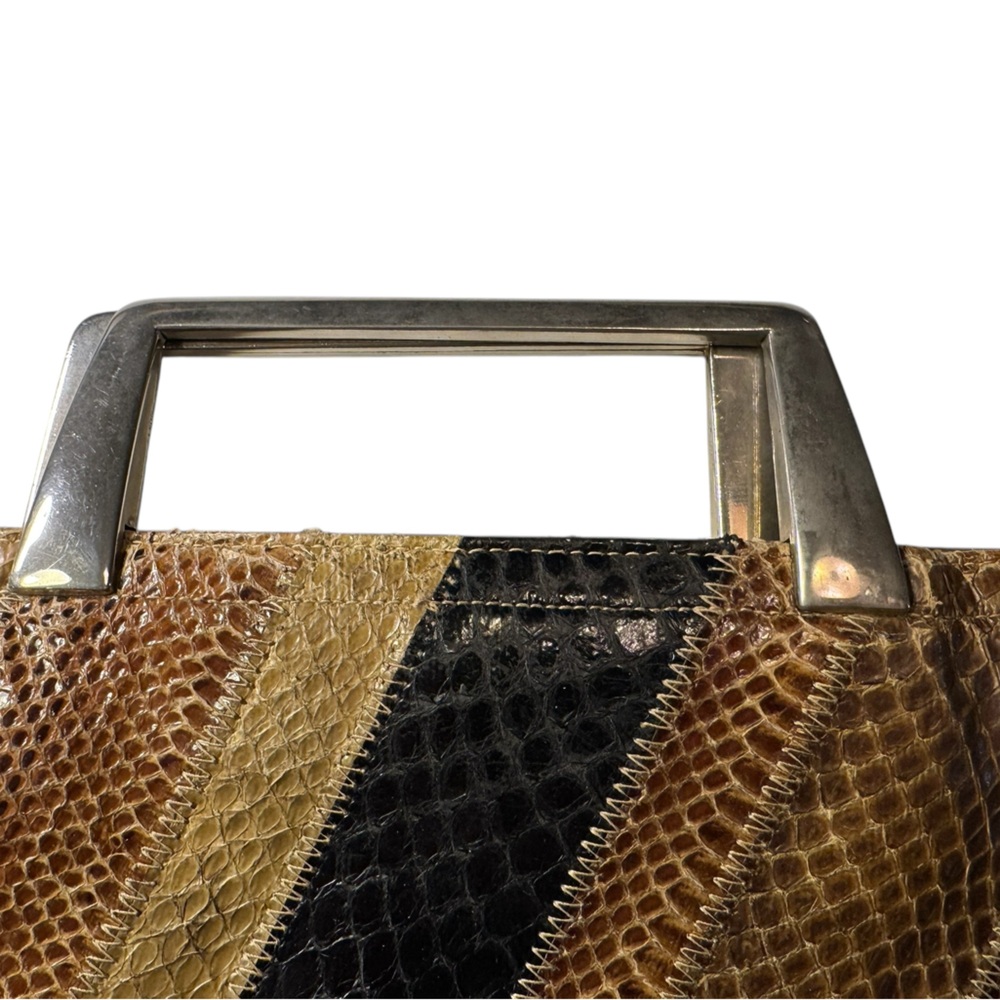 Vintage Snakeskin Shoulder Bag Striped Leather Handbag Funky Purse - Picture 2 of 16